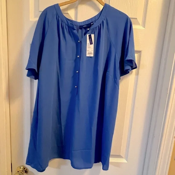 2X Blue Apt. 9 Brand New Top With Tags Flutter Short Sleeve Button Down Blouse - Picture 1 of 10
